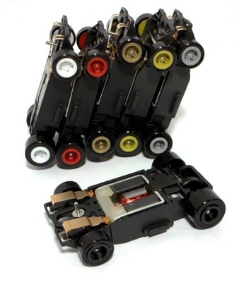 6pc Lot of BULLDOG SRT Super AFX Turbo HO Slot Car Chassis vQuick 6 Wheel COLORS