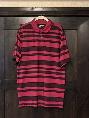 Nike Golf Tour Performance Dri-FIT Polo Shirt Mens Large Red/Black Striped