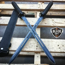 2 PC 23" NINJA SWORD BLACK DUAL Tactical Machete Blade Katana SAMURAI Knife SET