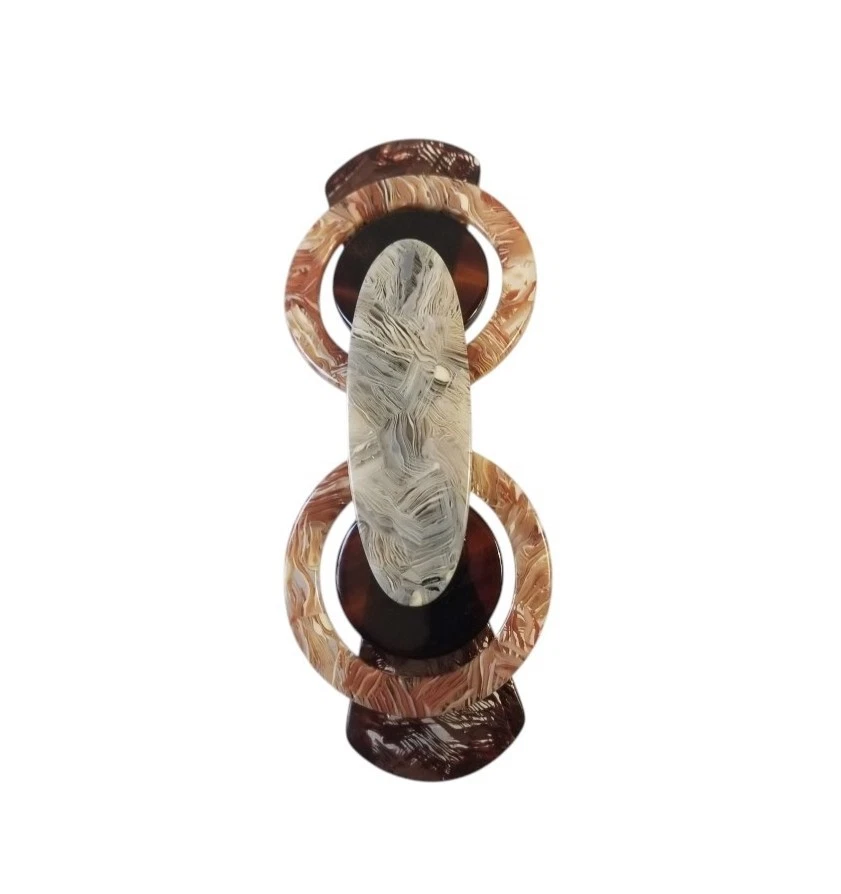 Pasador de pelo vintage años 80 hecho en Francia acrílico círculos capas formas marrón Foto 4 de 4