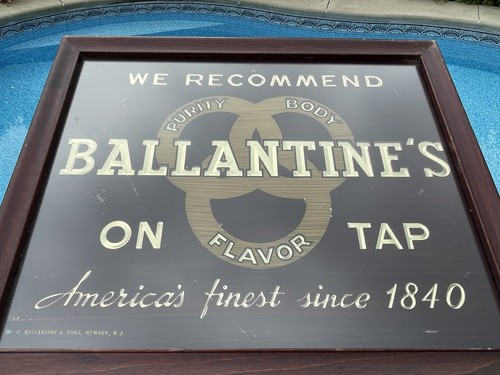 Antiguo letrero publicitario Art Deco Ballantine's Beer Ale de 1940 reverso sobre vidrio - Imagen 11 de 12