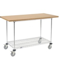 Mobile Workbench with Wire Rack Shop Square Edge 60"W x 30"D Chrome