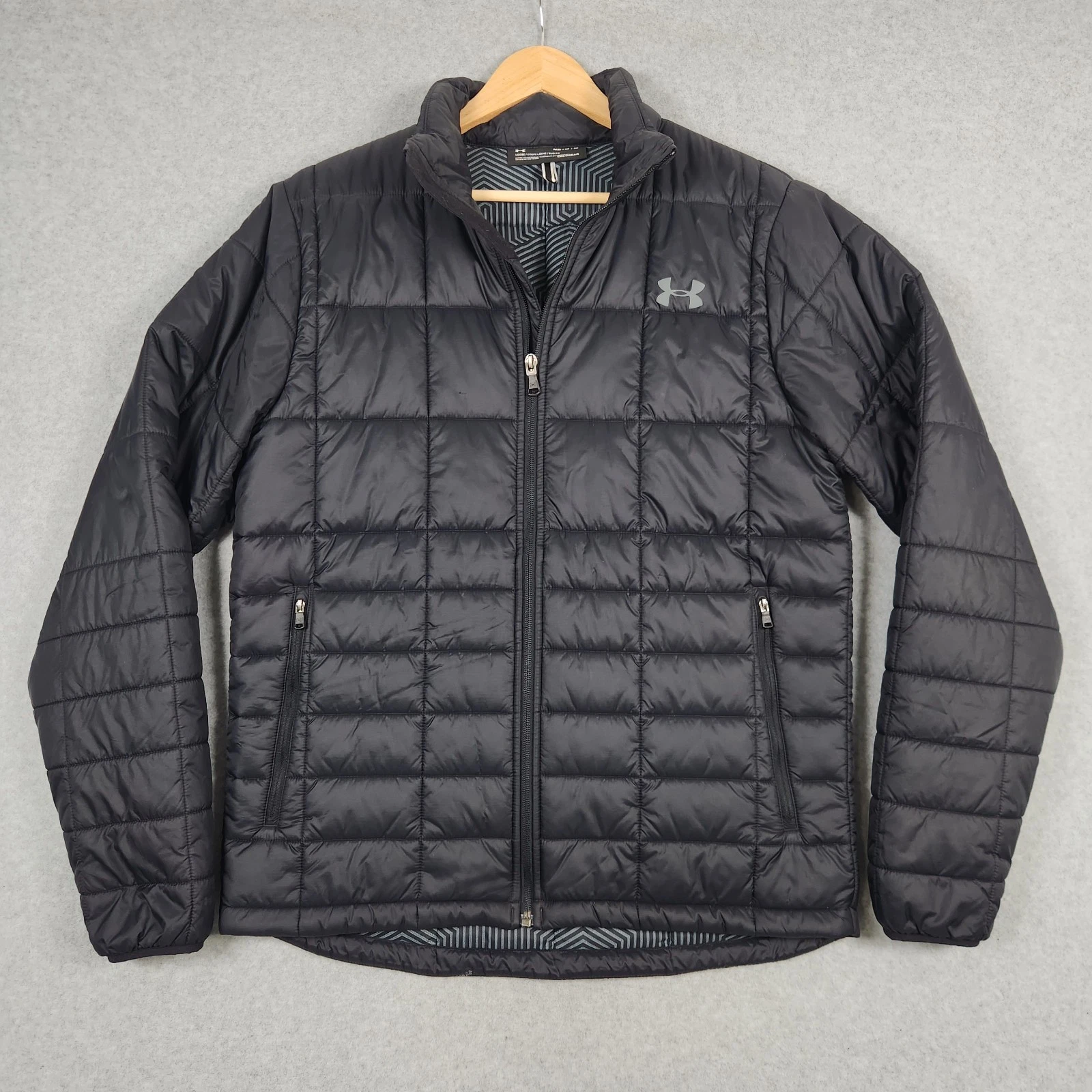 Under Armour Puffer Jacket Mens Medium Black ColdGear Infrared Full Zip Storm