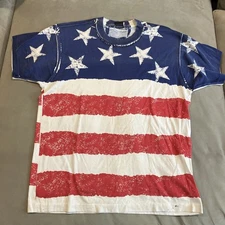 Vintage- Screen Stars Best - Painted American Flag - T Shirt - Single Stitch- XL