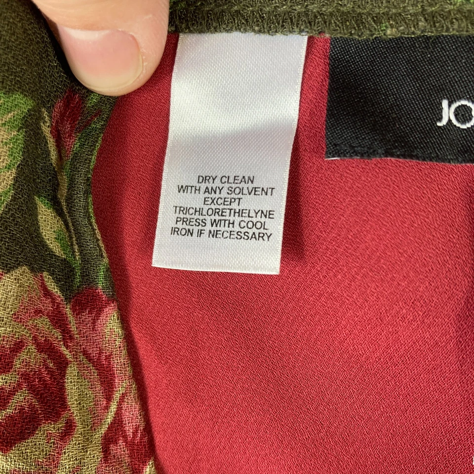 复古 Jones New York 羊毛混纺裙女式 8 橄榄绿色花卉玫瑰 — 第 3/4 张图片