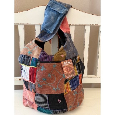 Nepal Handcrafted Patchwork Boho Sling Hobo Bag Multi Color Embroidered NB-07