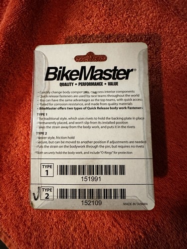Bike master quick release fastener set Type 2, #152109. New Box Of 5. - Picture 2 of 2