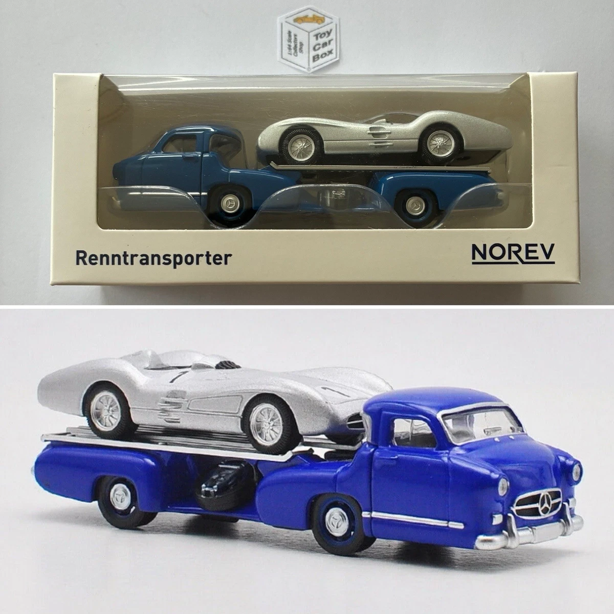 NOREV - Mercedes-Benz Renntransporter (Blue) & W196 R Stromlinie Set (Silver) Og