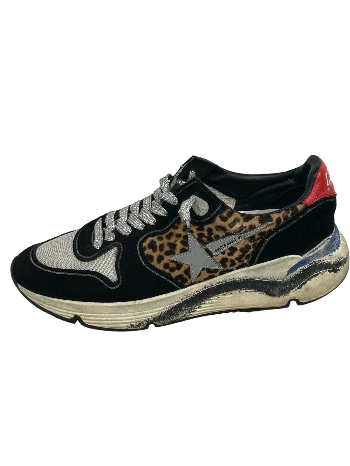 SAOLA Sneakers Gol Goose suola corsa stampa leopardata pelliccia di cavallo nero scamosciato 10 IT 40
