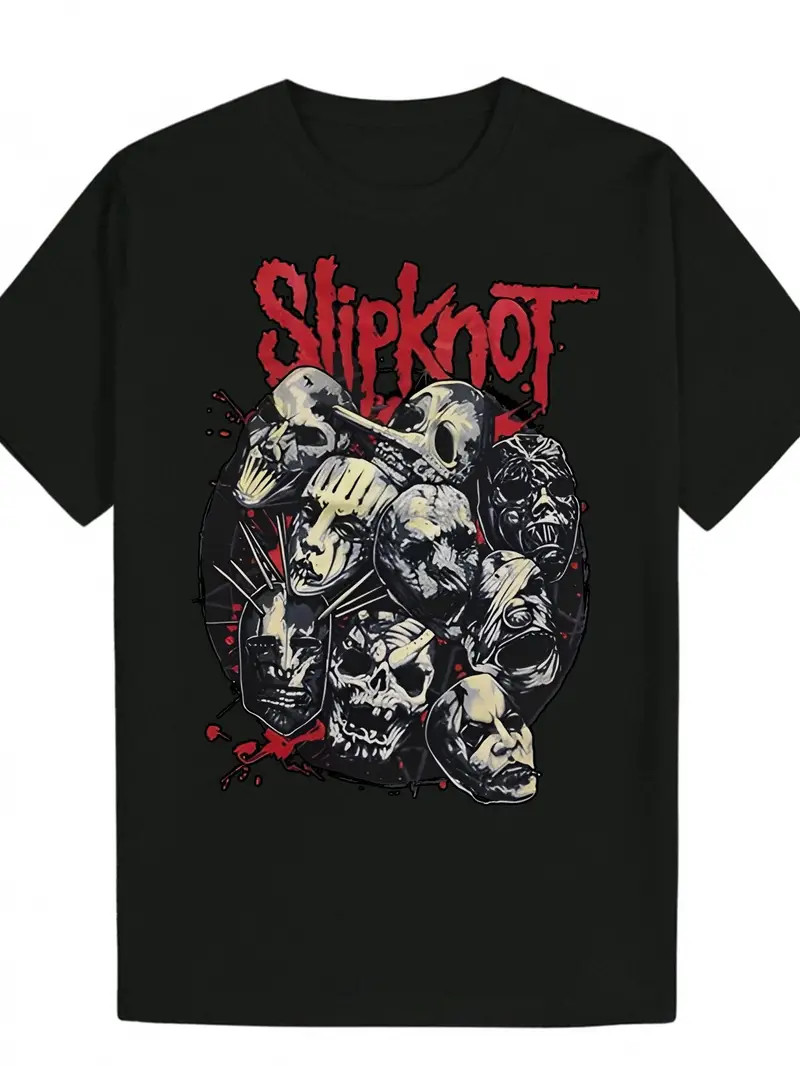 Black Polyester Men's Slipknot Graphic Tee | Casual T-Shirt with