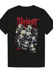Black Polyester Men's Slipknot Graphic Tee | Casual T-Shirt with Skull Design,