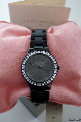 COCCINELLE BLACK RHINESTONE STAINLESS STEEL WATCH RARE!!! NEW!!!
