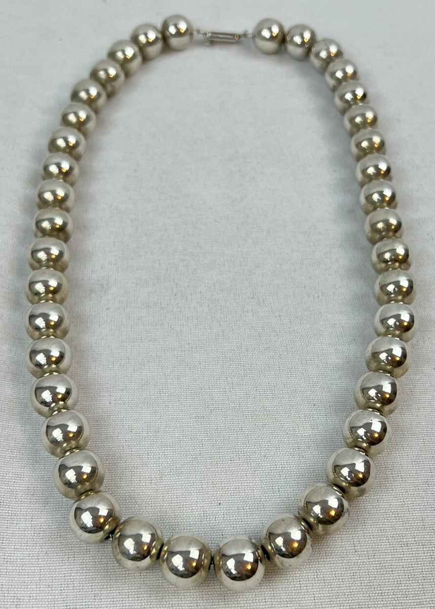 Sterling Silver Large Bead Ball Necklace Mexico 25” 142g Vintage Hallmarked