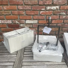 Burke Decor Abe Table Lamp Dark Pewter White Silk / PB April Table Lamp OB NIB