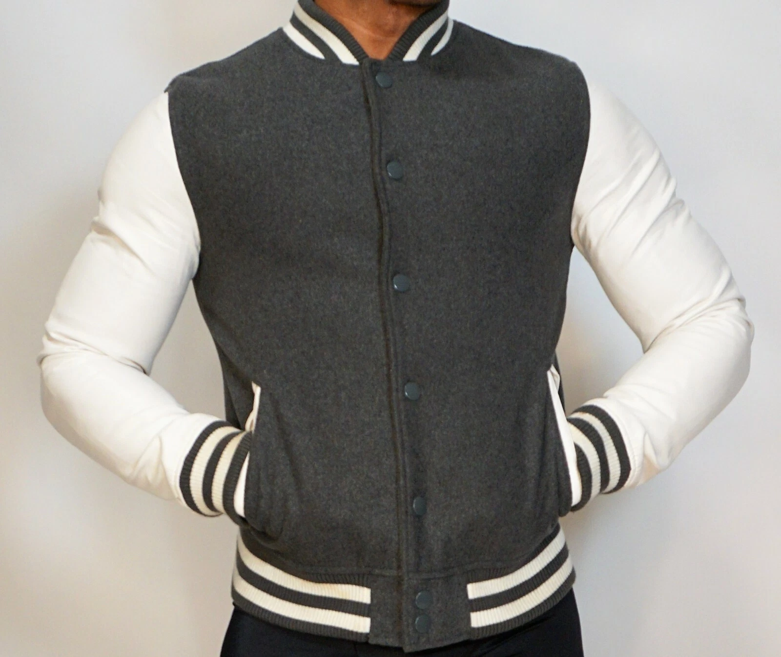 MEN'S GRAY VARSITY WOOL JACKET ADULT SMALL