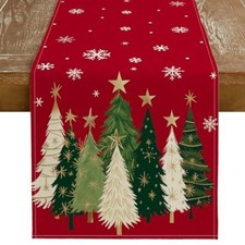 Christmas Table Runner 13x72 Inch, Xmas Trees Snowflakes Winter 13"x72" Red