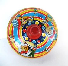 🐸 Vtg J. Chein Litho Tin Spinning Top CIRCUS THEME 1950's 7" Made In USA