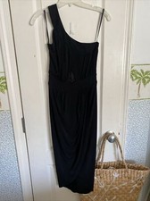Vintage Y2K Ruby Rox Womens Sz S One Shoulder Dress Black Satin Knee Length