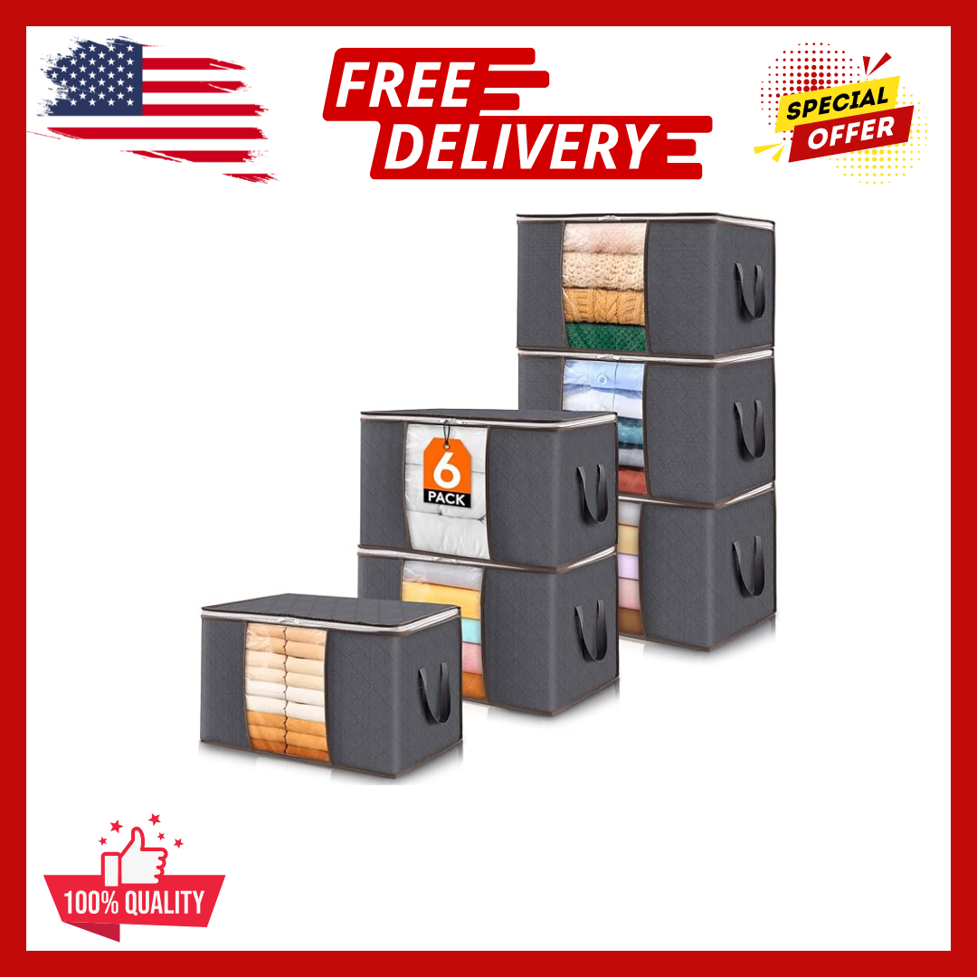 6-Pack Foldable Fabric Storage Bins with Lids for Clothes & Organization