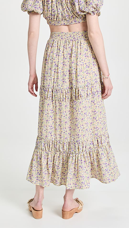 MISEKI SEOUL★Shirring ruffle midi skirt★2 Color English Factory Floral Shirring Detail Midi Skirt Yellow