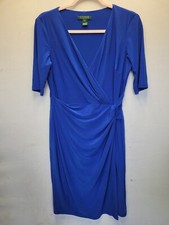 Ralph Lauren Womens Blue Faux Wrap Dress Size 8 Short Sleeve 3289