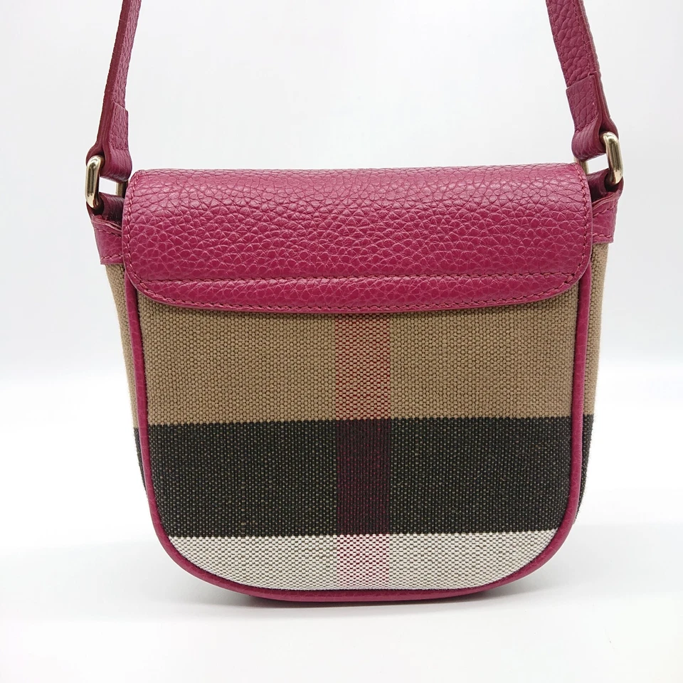 Mini Bolso de Hombro BURBERRY LONDON Cuero Rosa Yute y Algodón Cuadros Nova Rumania Foto 4 de 4