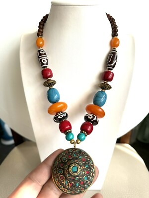 【a-70】　Old new Tibetan style necklace Old Tibetan Buddhist Mandala Pendant, Spiritual necklace