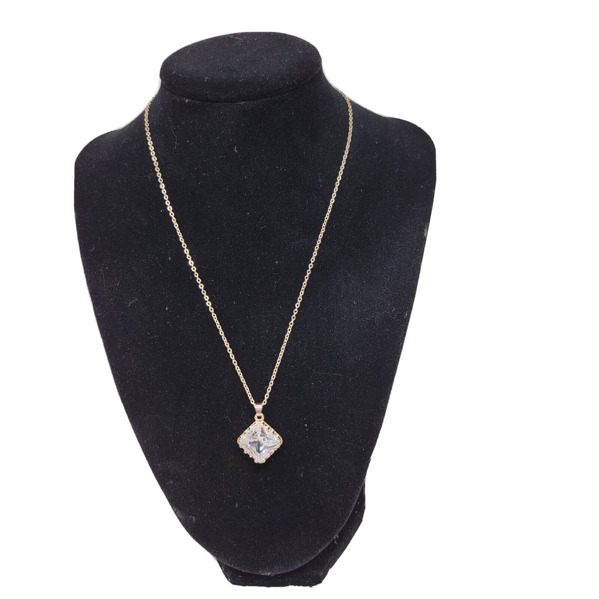 Necklace Large Square Crystal Pendant 16 Inch with 1/2 Inch