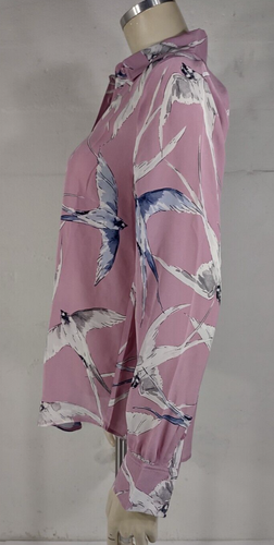 NWT Ann Taylor pink bird print 100% Silk button front shirt blouse ladies Small - Picture 7 of 9