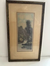 The Watermill by Ferrari Original Artist Proof Color Etching Print Vintage Frame