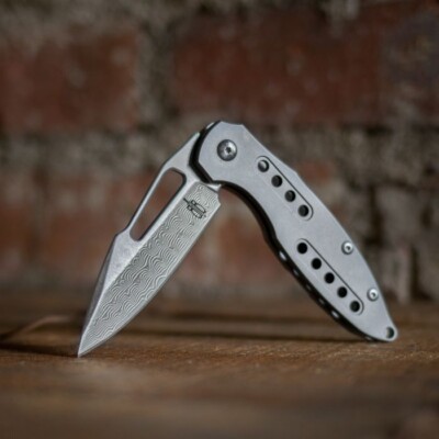 BnB Knives Titanium Flipper Knife - V10 Damascus Blade