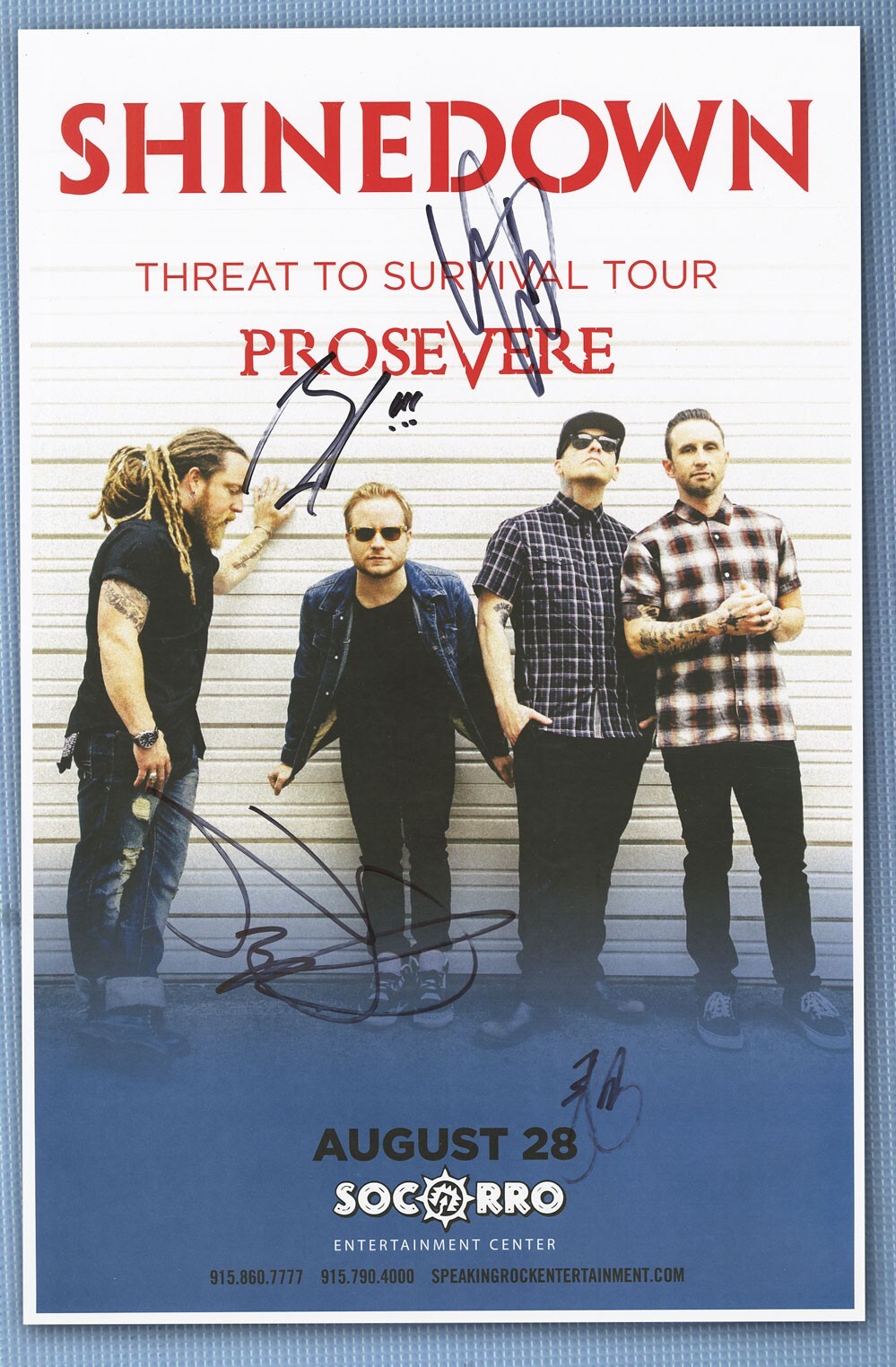 Shinedown signed, autographed concert poster Barry Kerch, Zach Myers, Eric Bass