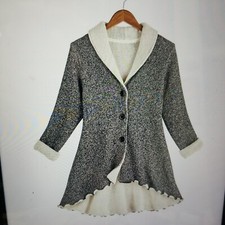 Women's Goddess Gear Natural Fiber Knit Swing Jacket Grey Shawl Collar Sz M