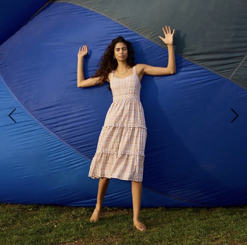 Madewell Gingham Sweetheart Ruffle-Tiered Midi Dress | eBay