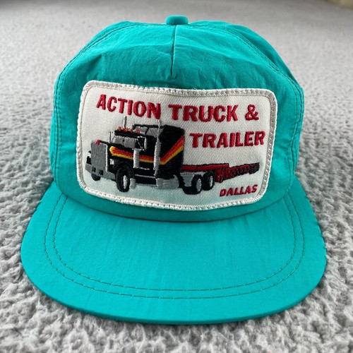 Vintage Trucker K-Products Strapback Hat Action Truck & Trailer Dallas Blue USA