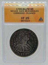 1795 Mo FM Mexico Silver 8 Reales ANACS VF 25 Shipwreck Pirate Silver Coin