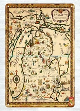 reproduction wall decor Commonwealth of Michigan map 1935 metal tin sign