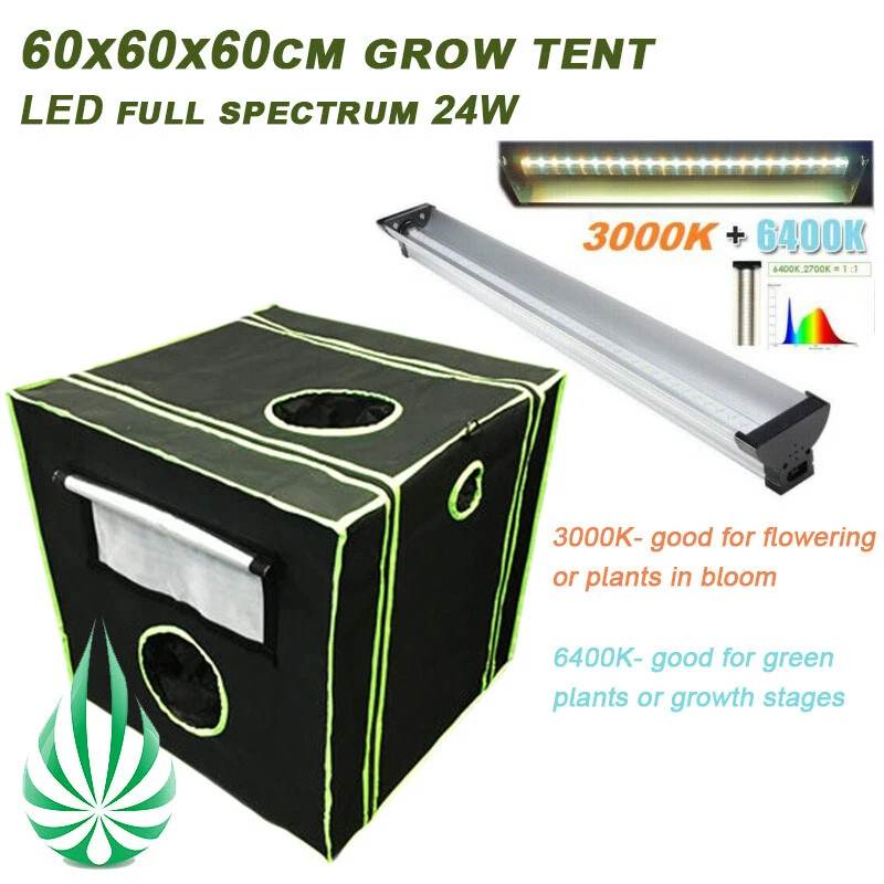 60x60x60cmHydroponic Grow Tent Full Spectrum 2ft 24W LED Grow