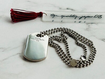 Tiffany & Co. Coin Edge Dog Tag Necklace on Ball Chain Sterling