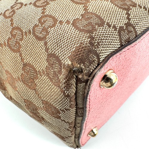 GUCCI GG Canvas Tote Shoulder Bag Beige Gold Leather Pink Authentic 120836 - Picture 15 of 18
