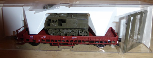 Fleischmann 525701 H0 Militärwagen mit Kettenfahrzeug M4 DB Epoche 4 sehr gut | Zustand: Gebraucht