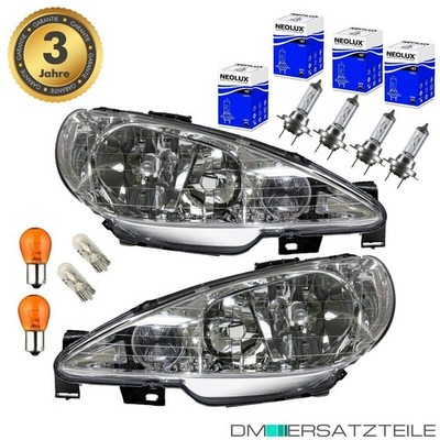 SET Peugeot 206 Scheinwerfer Chrom Re. Li. H7/H7 98-07 Klarglas+BIRNEN Paket XXL