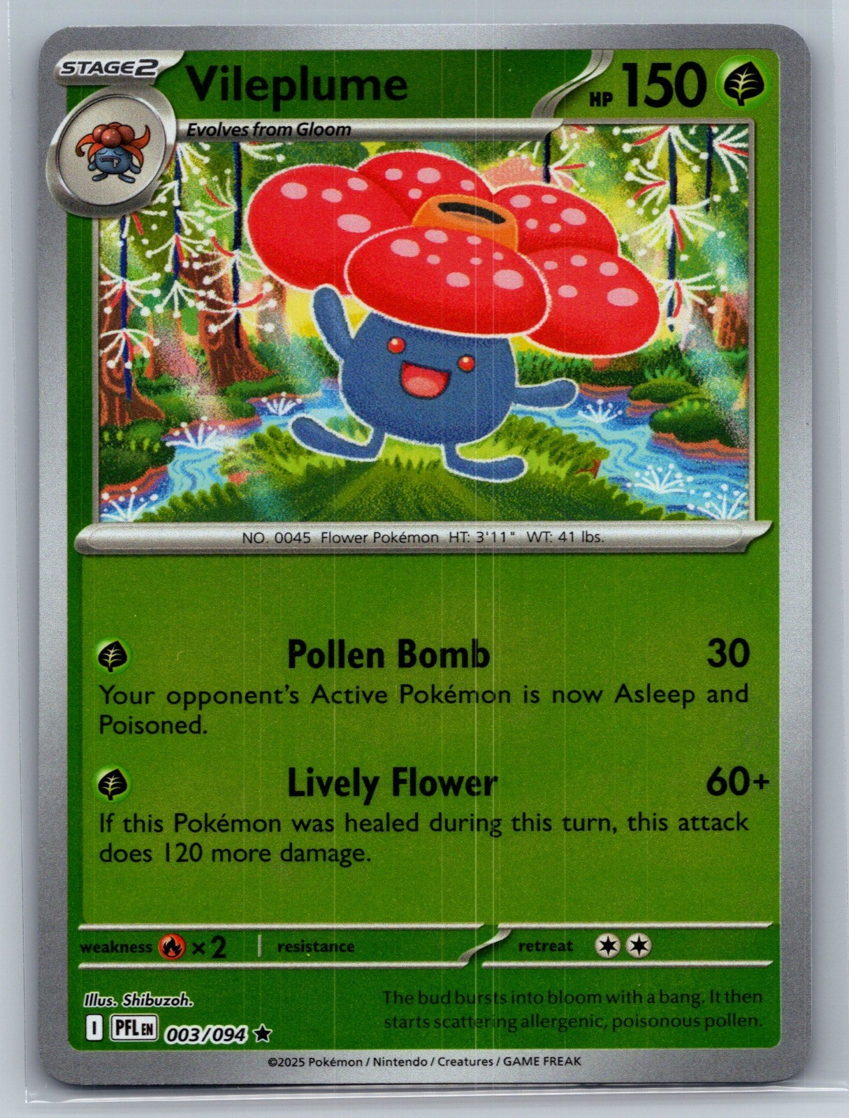 2025 Vileplume Reverse Holo Rare ME02: Phantasmal Flames 003/094 NM