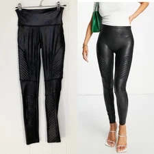 SPANX Faux Leather Moto Leggings Black Size Small