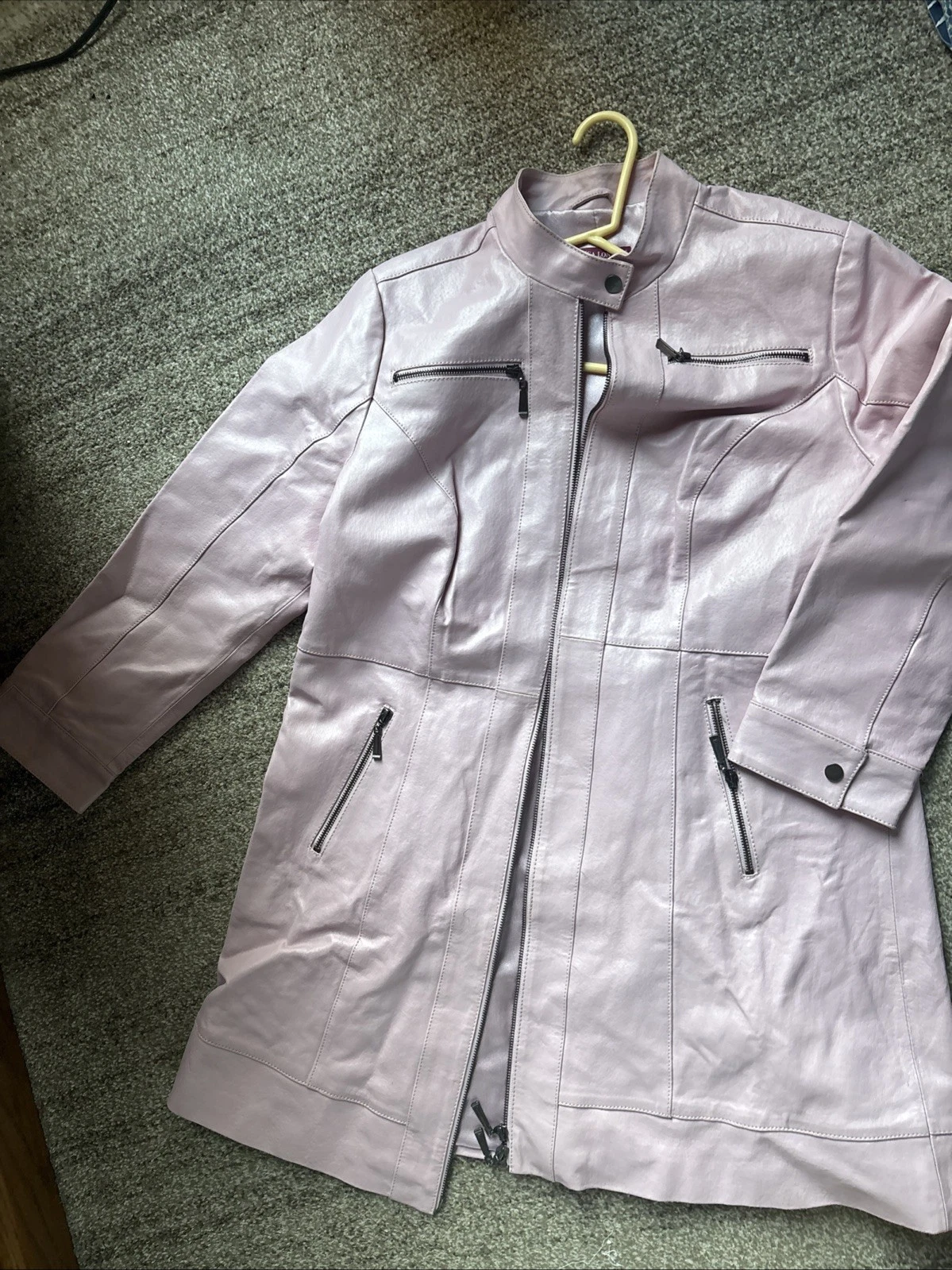 Jessica London Long Leather Trench Coat pink Women’s Size 16 New!
