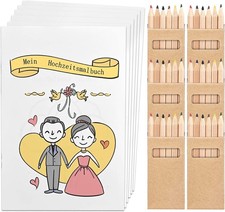 6 Hochzeitsmalb&uuml;cher + 36 Buntstifte, Kinder ab 3 Jahren
