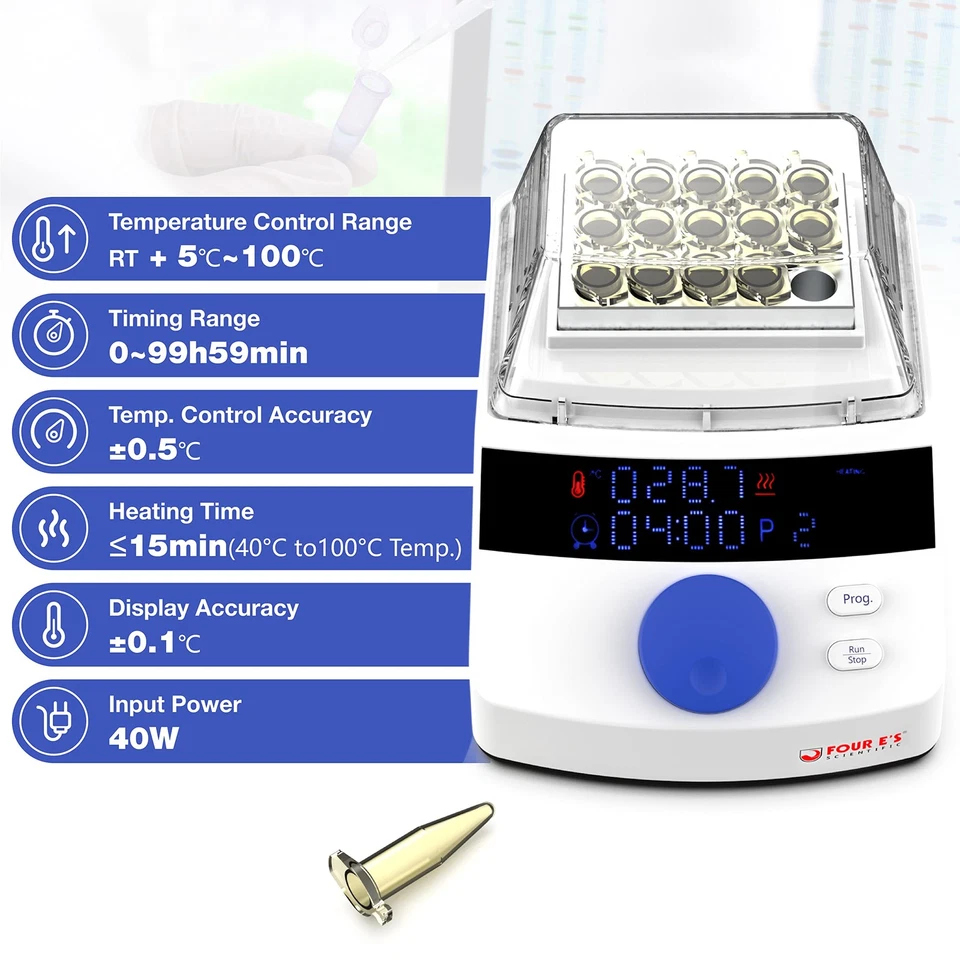 Mini Incubadora Digital de Baño Seco con Tapa Transparente, Bloque Calefactor 15 x 1,5ml con... Foto 4 de 4