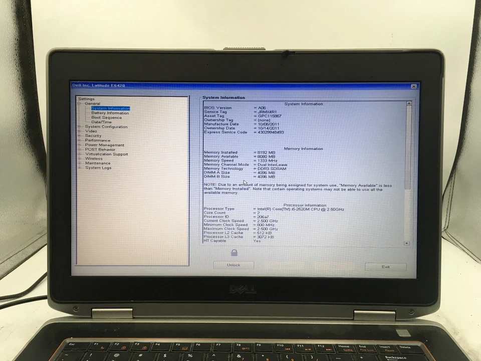DELL LATITUDE E6420 -BOOTS TO BIOS/BIOS LOCK- INTEL I5 2520M - 8GB RAM -READ- BB - Image 2 of 4