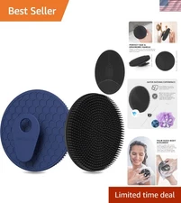Hygienic Silicone Body Scrubber Set: Black & Dark Blue Exfoliating Brushes