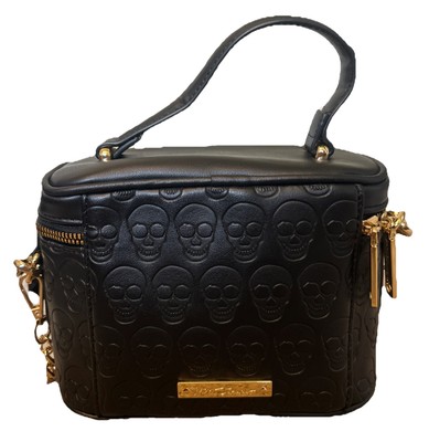 Betsy Johnson Black Skullicious Skull Embossed Vanity Purse Crossbody Bag
